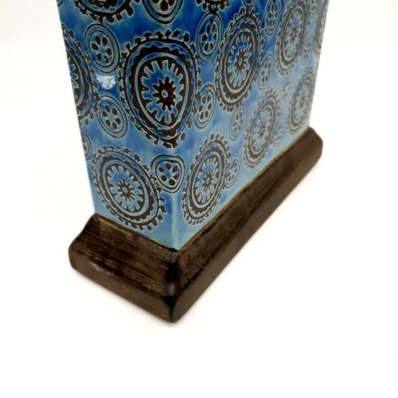 Rectangular Floral Vase Blue Ceramic Glazed 8" x 8" Square Centerpiece Home Deco - Picture 5 of 9
